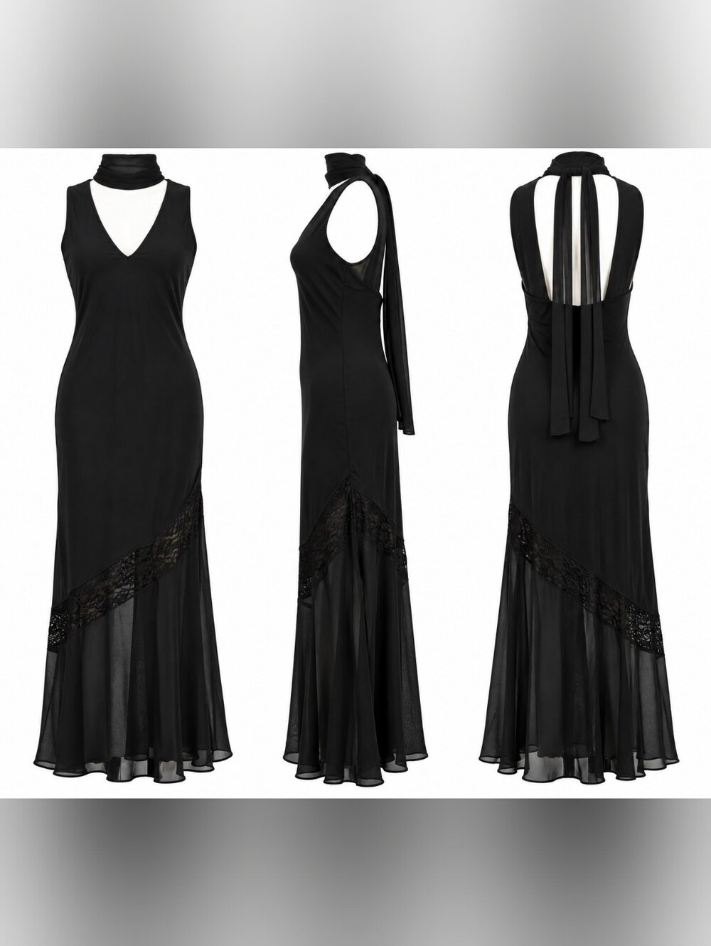 NWT Wild Fable Black Lace Cutout Choker Maxi Dress Goth Y2K M Vamp Old Hollywood